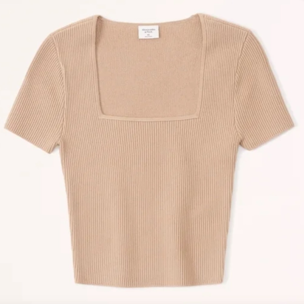 NEW Abercrombie and Fitch Ottoman Squareneck Sweater Tee - Size Small - Tan